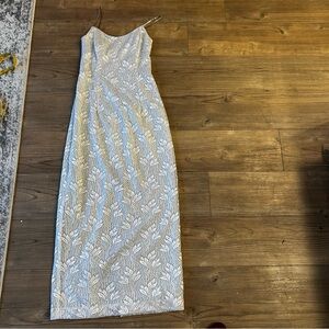 Bari Jay silver white sequin lining, rhinestone spaghetti straps dress Size 4.
